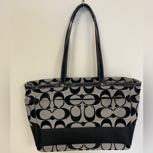 Coach Black/Grey Signature Canvas and Patent Leather Tote/Laptop Bag - Picture 7 of 13